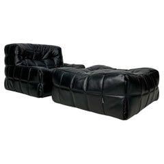 1980s Leather Kashima 1-Seater and Ottoman by Michel Ducaroy for Ligne Roset