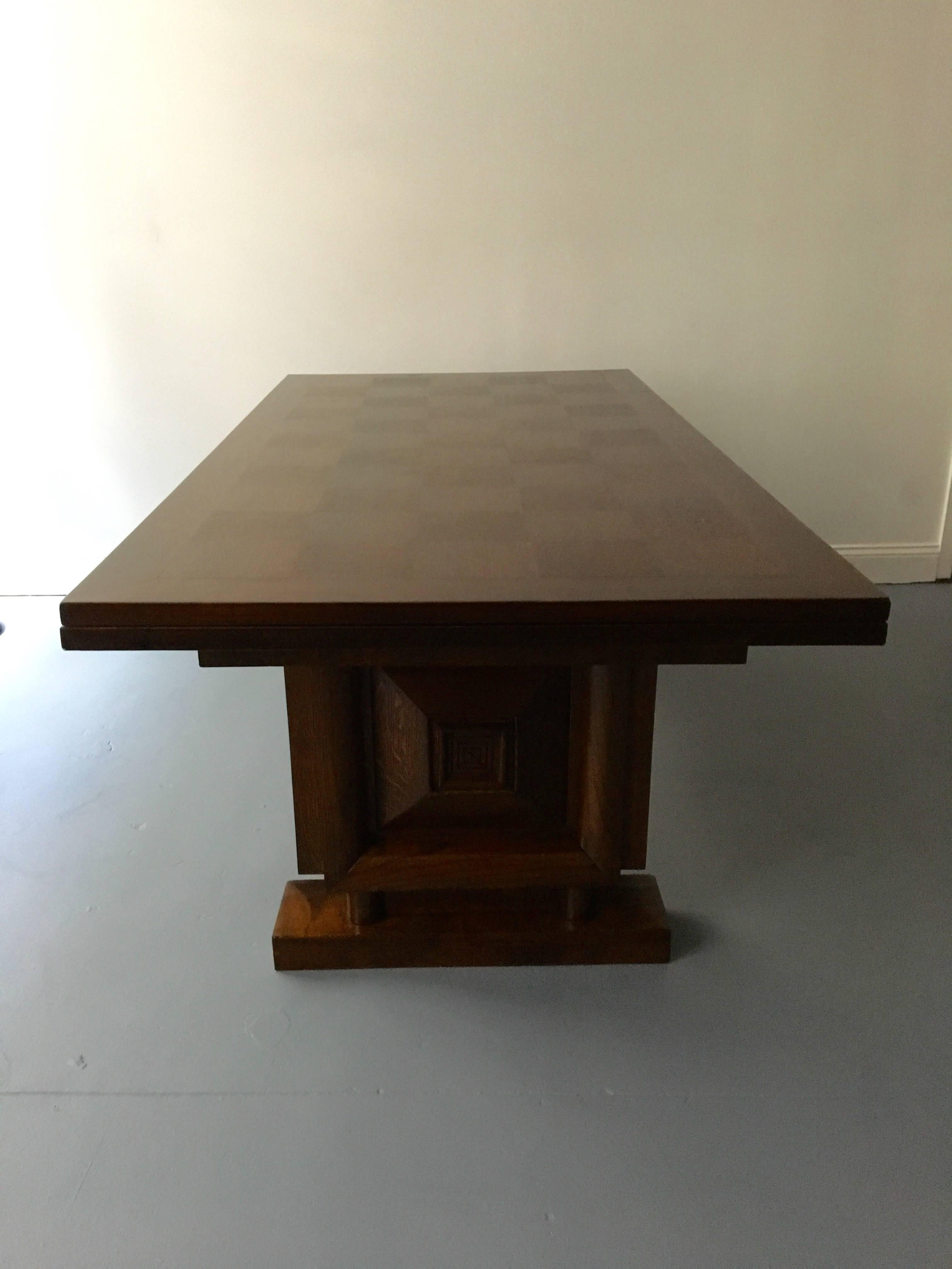 French Oak Dining Table by Charles Dudouyt For Sale