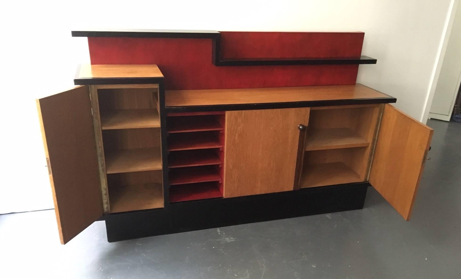 Asymmetrical Dutch Cabinet 'Hague School' Designed by Coen de Jong. c 1930 In Excellent Condition For Sale In New York, NY