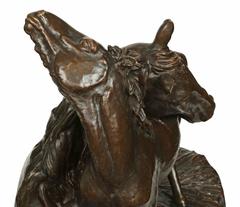 French 19th Century Patinated Bronze, of a Mare and Foal Signed by Guerin