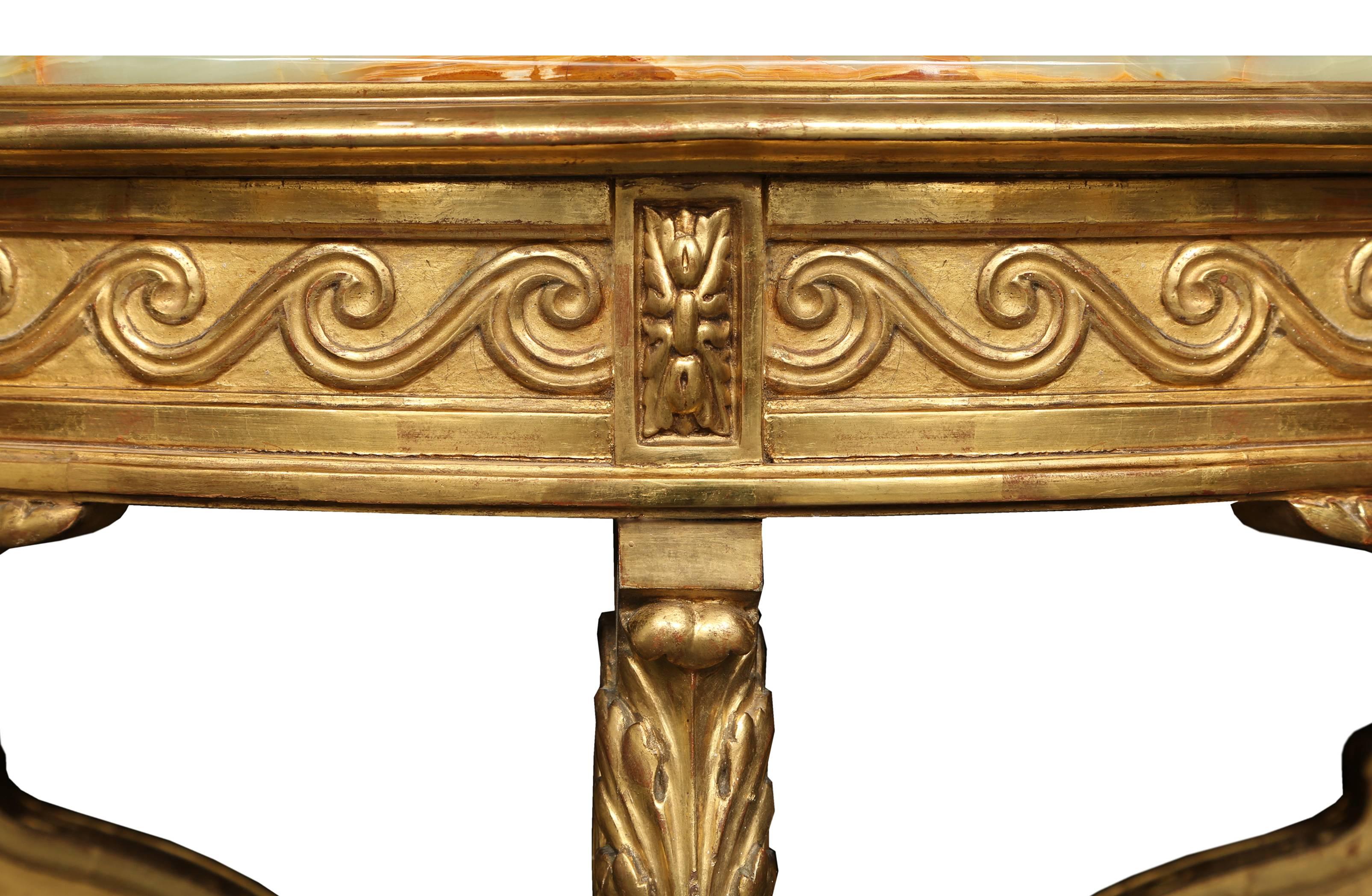 French 19th Century Louis XVI Style Giltwood Demilune Console with Onyx Top 1