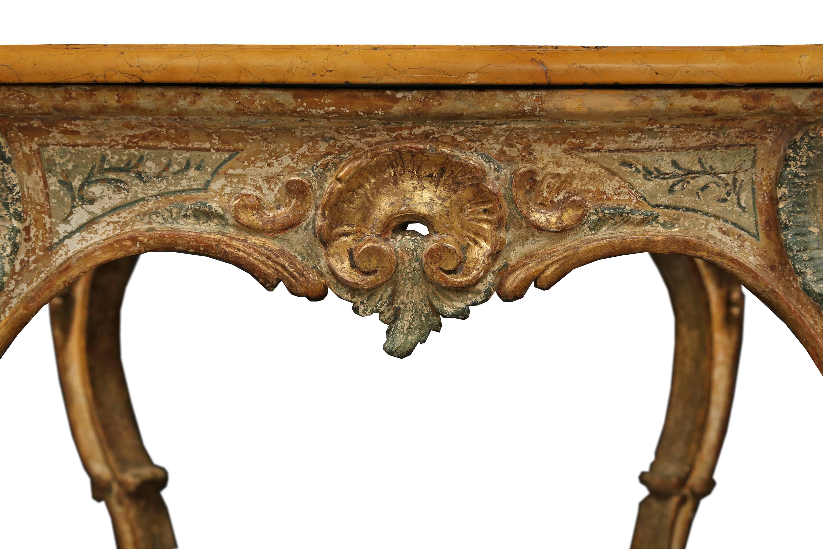 Italian 18th Century Louis XV Period Patinated and Giltwood Side Table 1