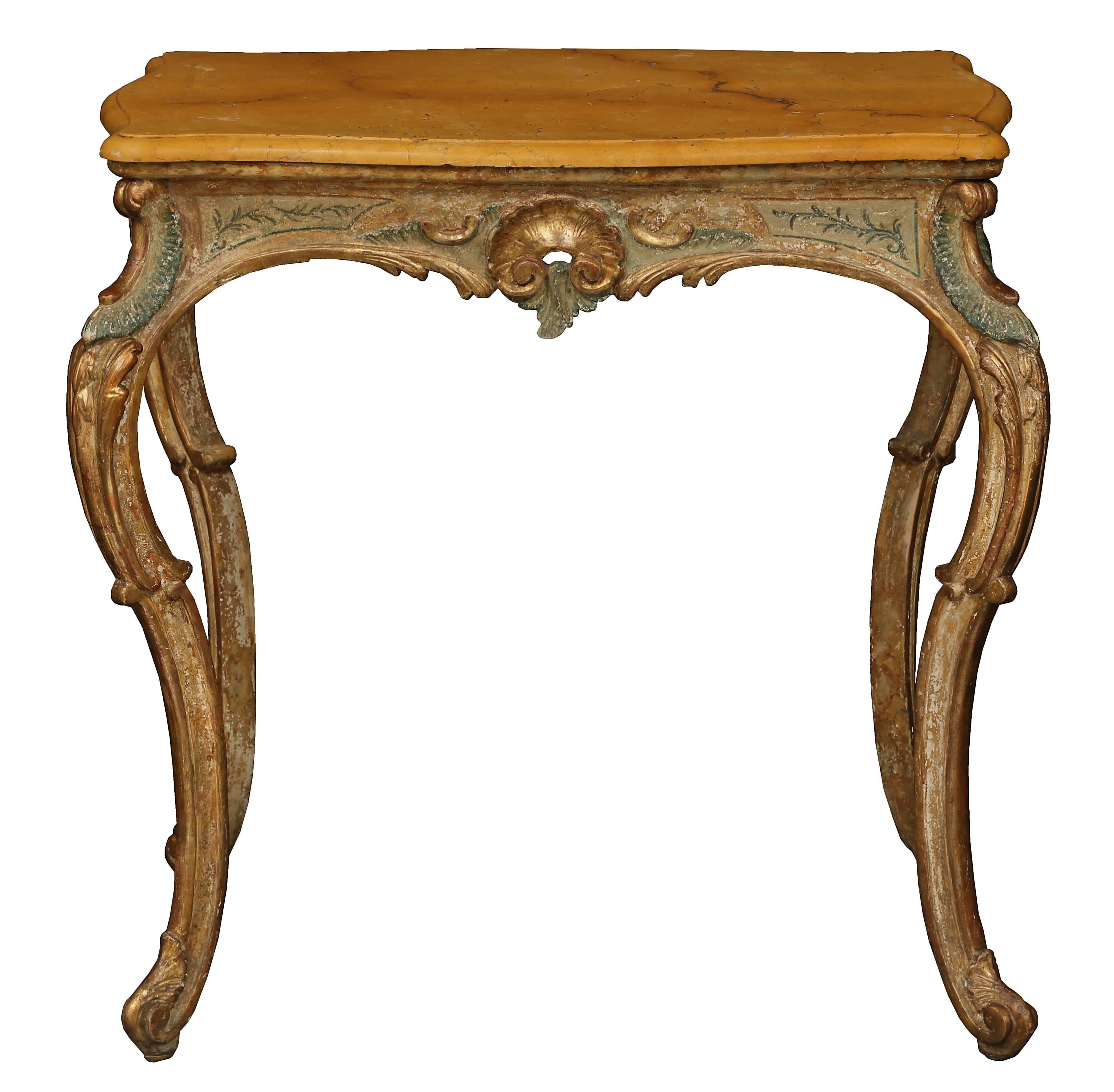 18th Century and Earlier Italian 18th Century Louis XV Period Patinated and Giltwood Side Table