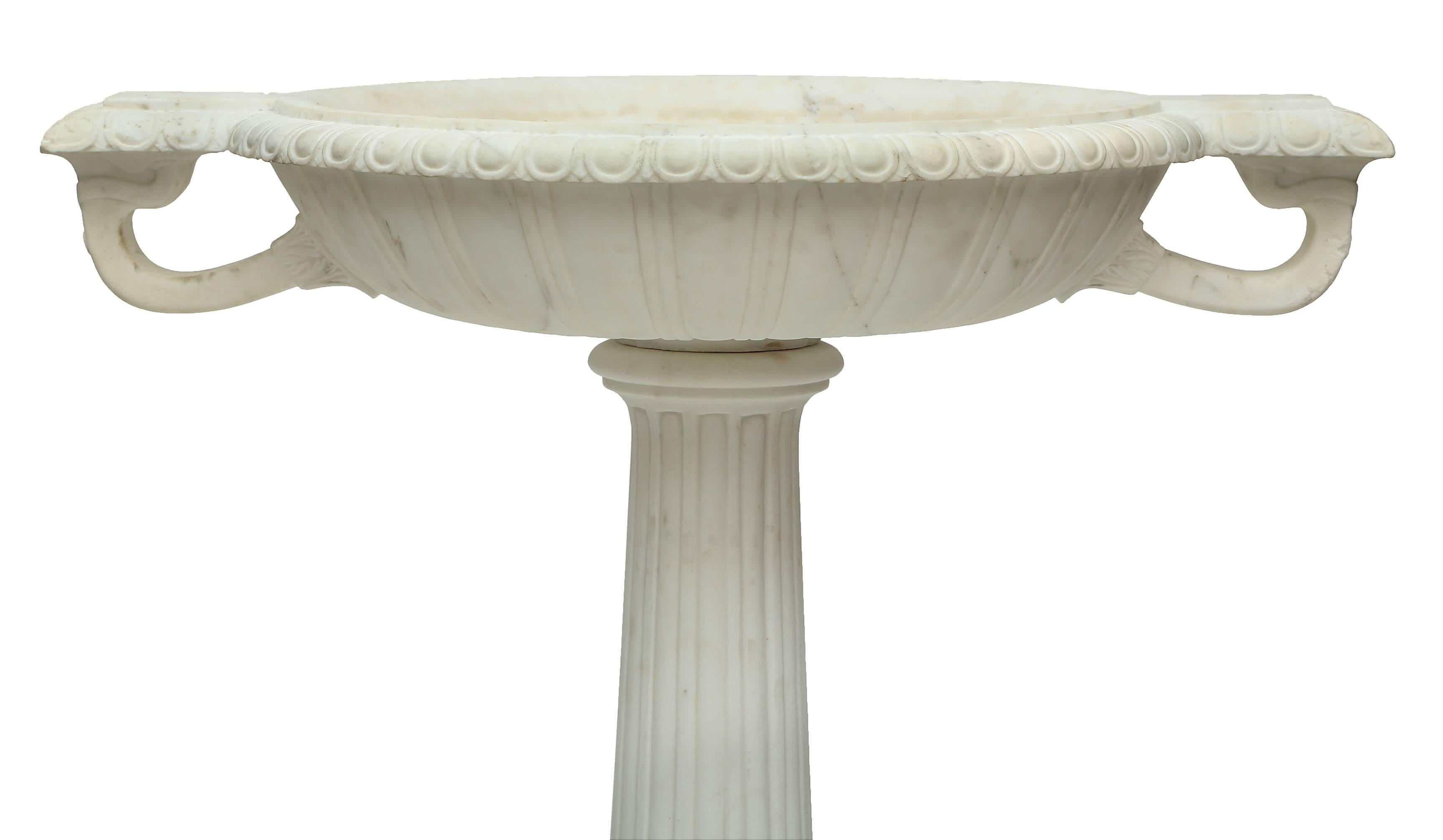 Italian 19th Century Neoclassical Style White Carrara Marble Bird Bath 1