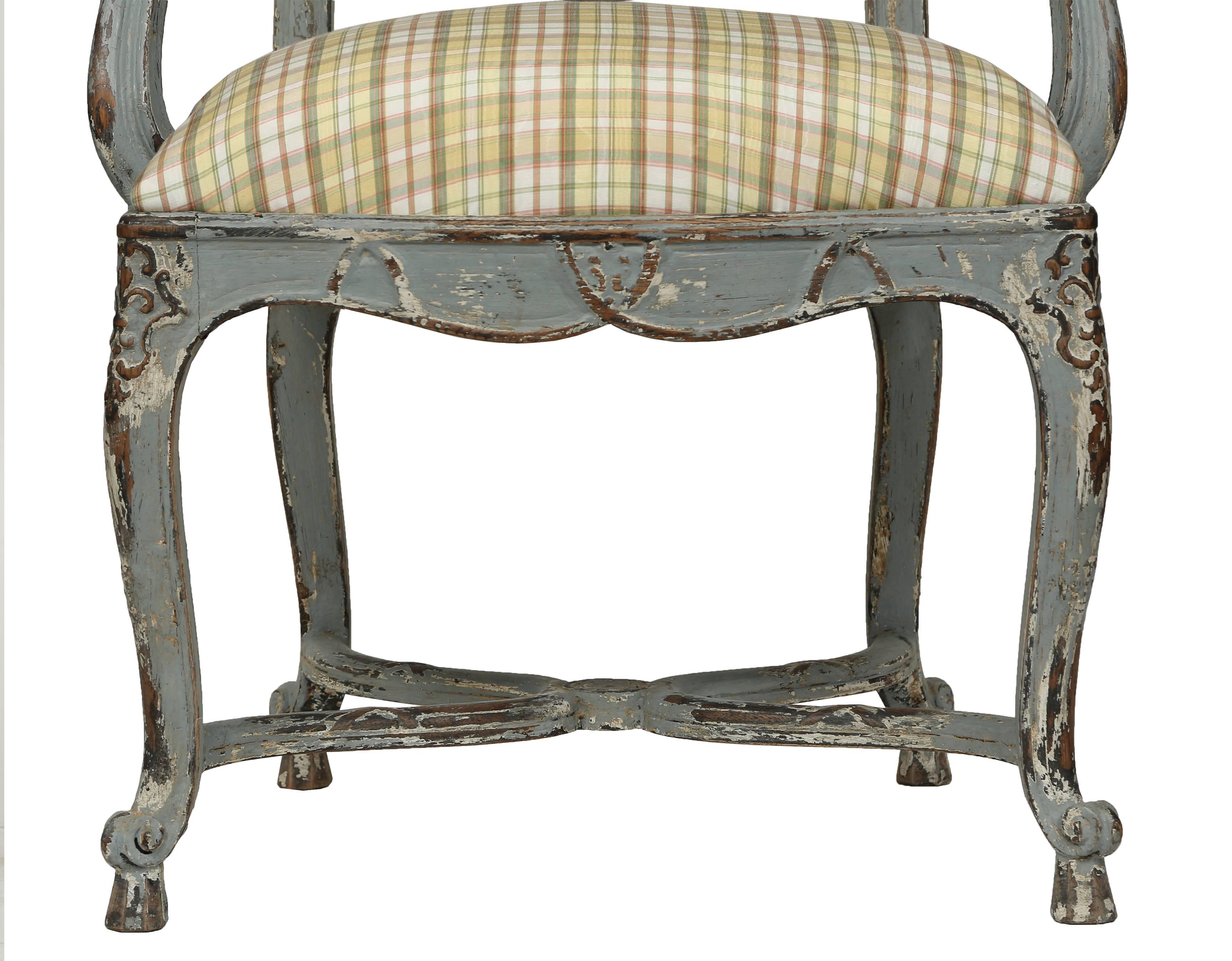 French 19th Century Louis XV Style Country French Patinated Dining Chairs 6