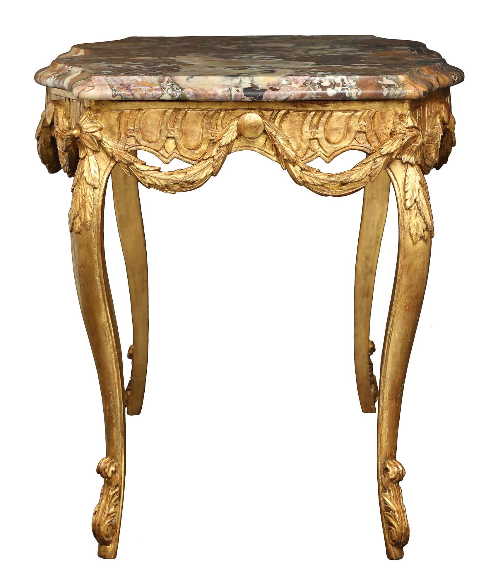 18th Century and Earlier Italian 18th Century Louis XV Period Giltwood and Marble Center Table