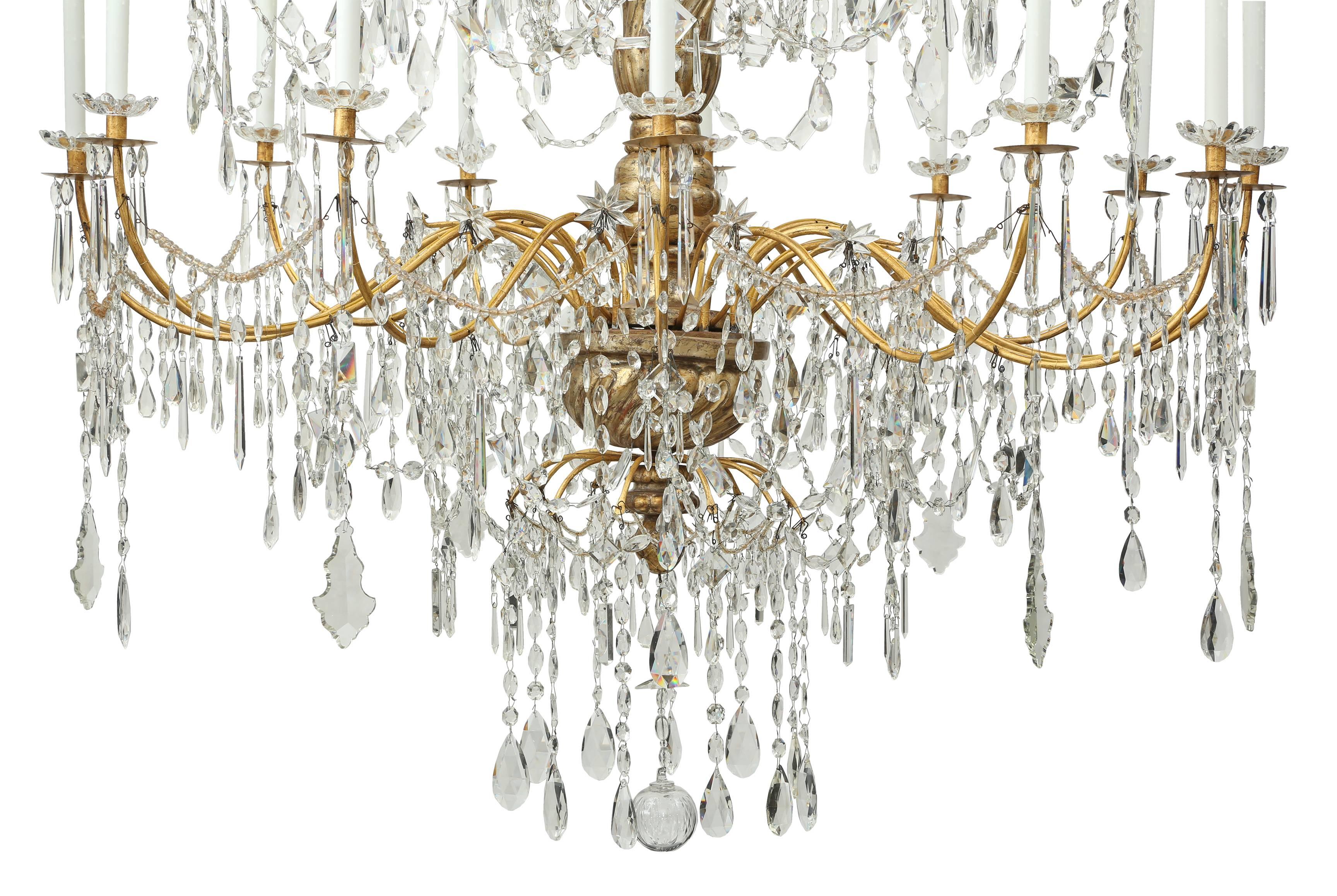 Italian 18th Century Genovese Mecca, Gilt Iron, Crystal Two-Tier Chandelier 2