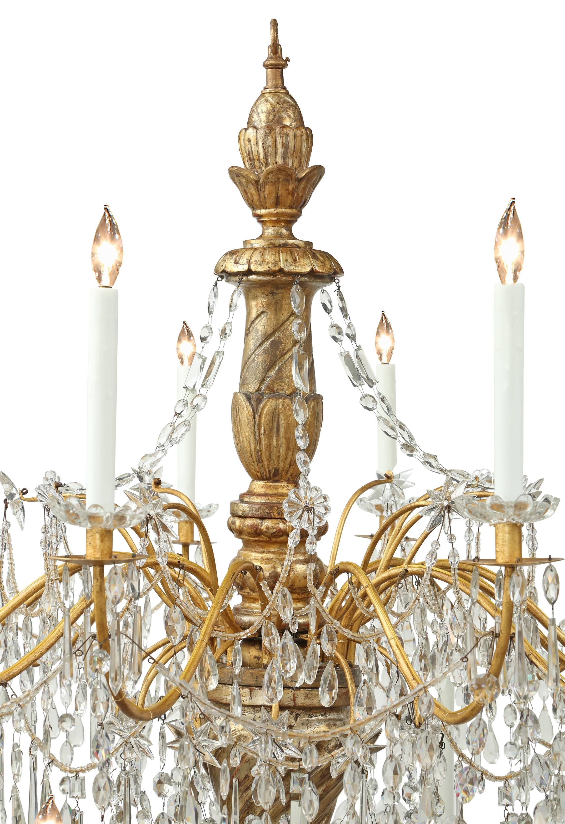 Italian 18th Century Genovese Mecca, Gilt Iron, Crystal Two-Tier Chandelier In Excellent Condition In West Palm Beach, FL