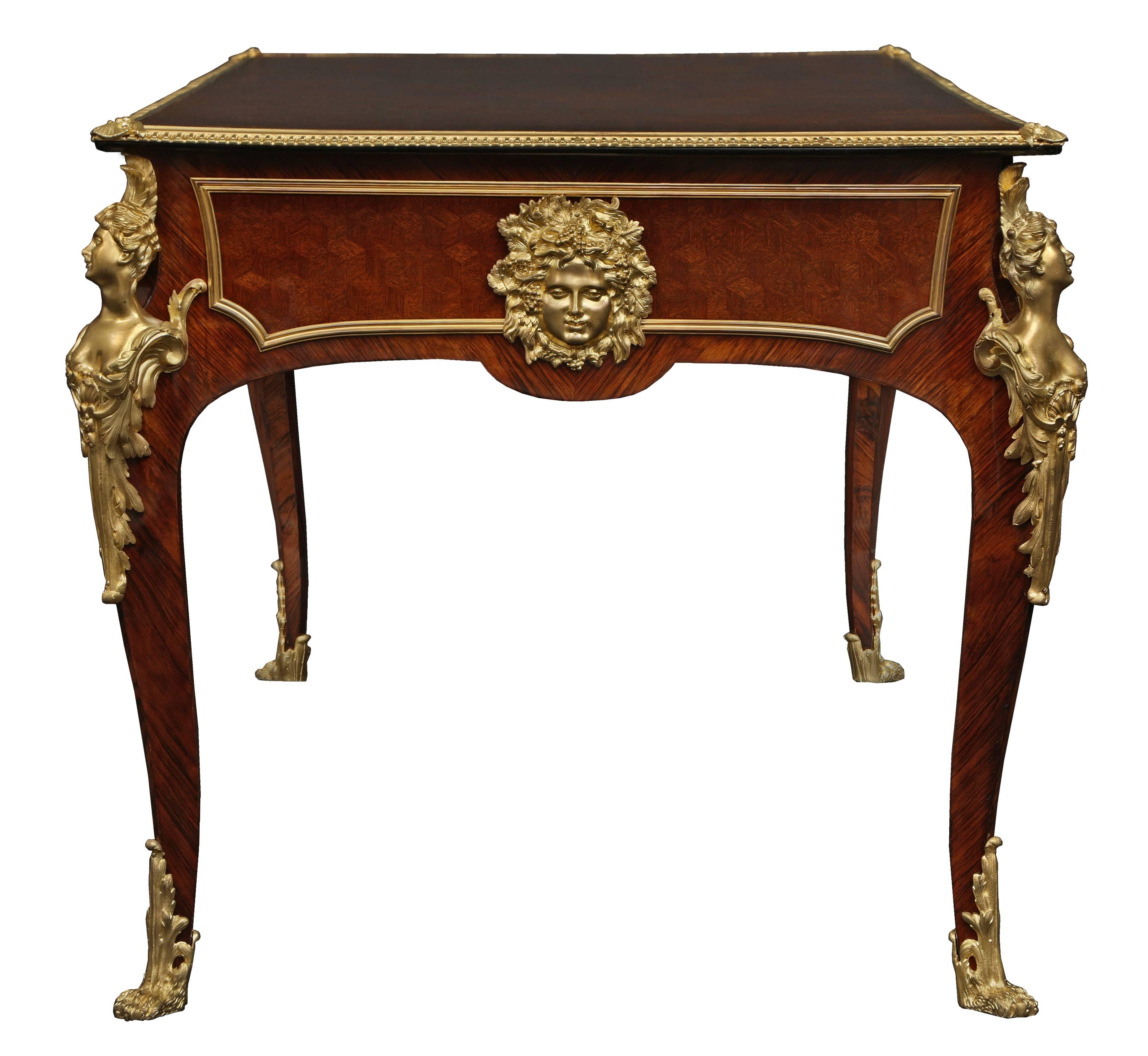 Louis XV French 19th Century Bureau Plat and Desk Chair, Possibly by François Linke