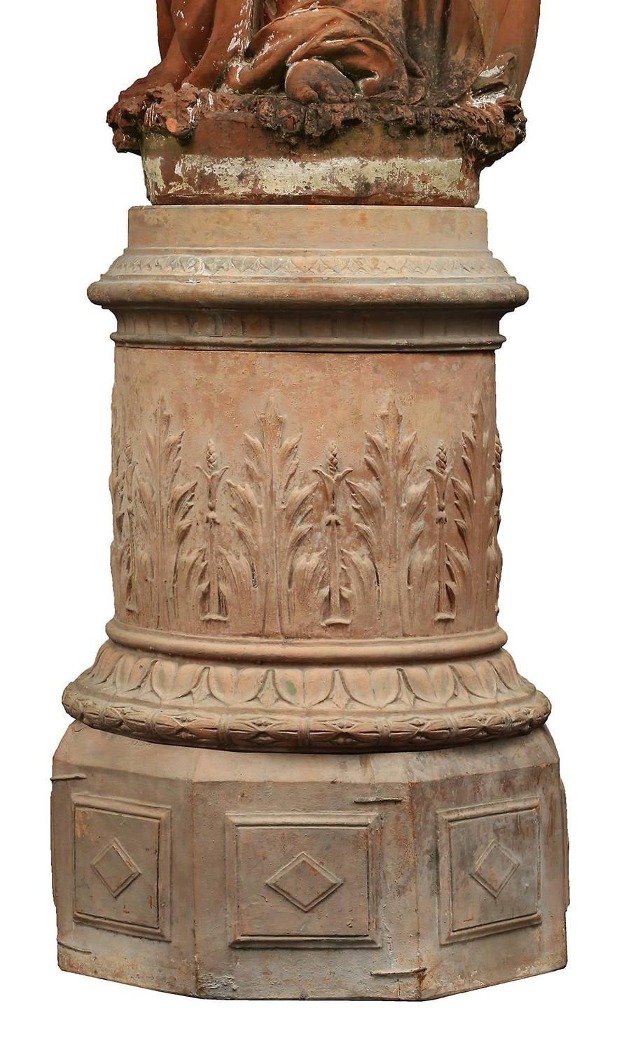 Monumental Italian 19th Century Terra Cotta Statue and Base For Sale at