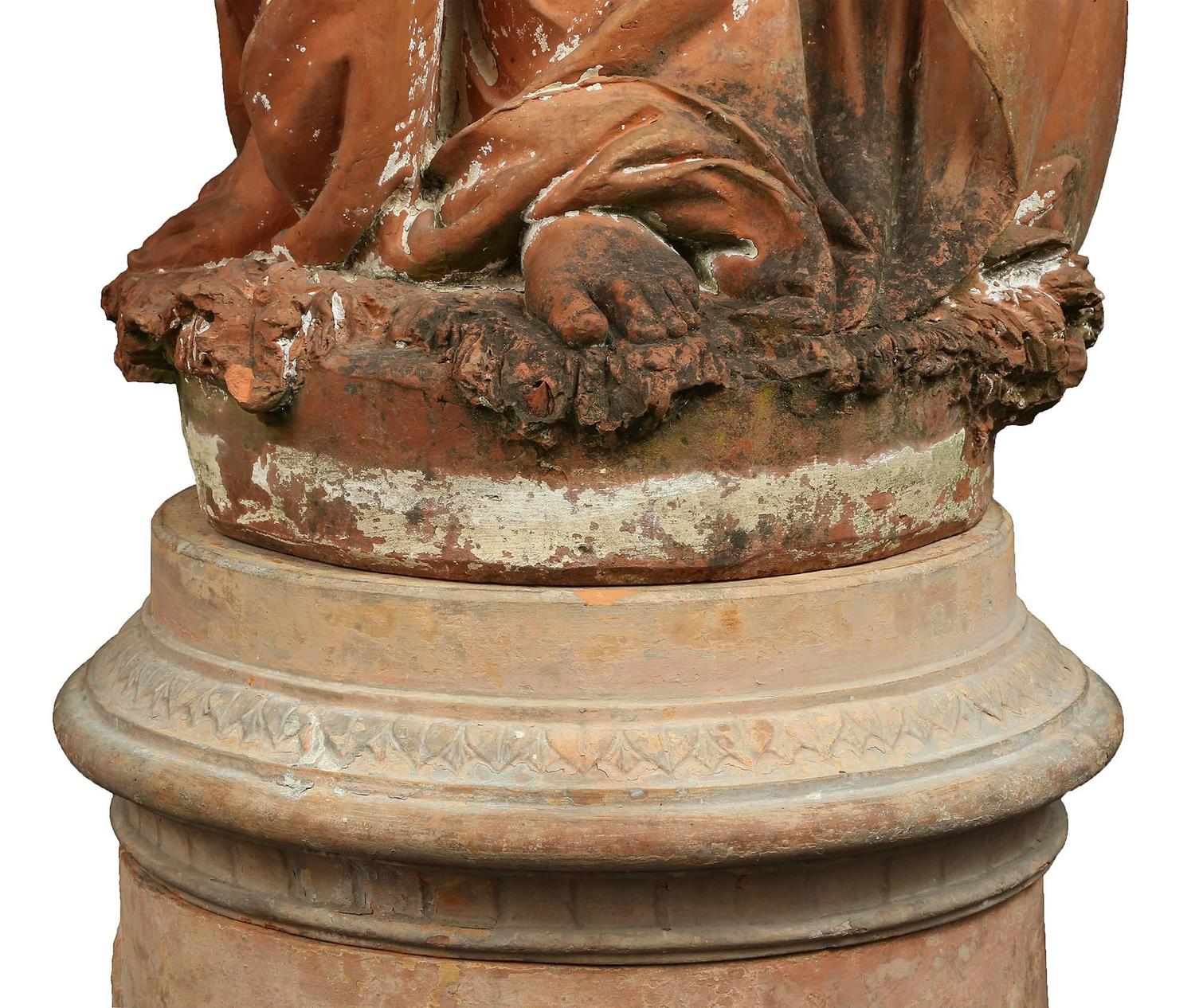 Monumental Italian 19th Century Terra Cotta Statue and Base For Sale at