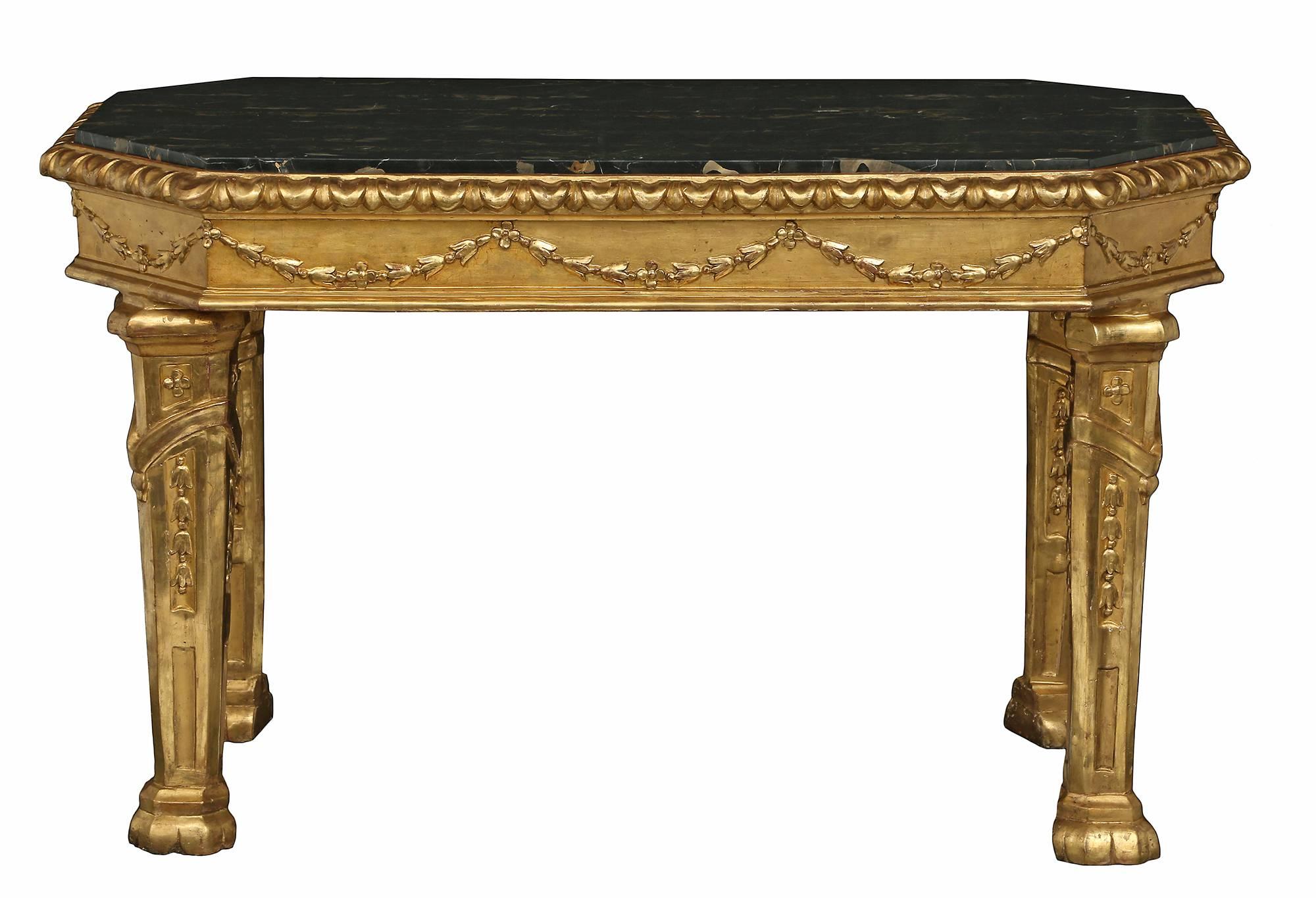 18th Century and Earlier Italian 18th Century Louis XIV Period Giltwood and Marble Roman Console