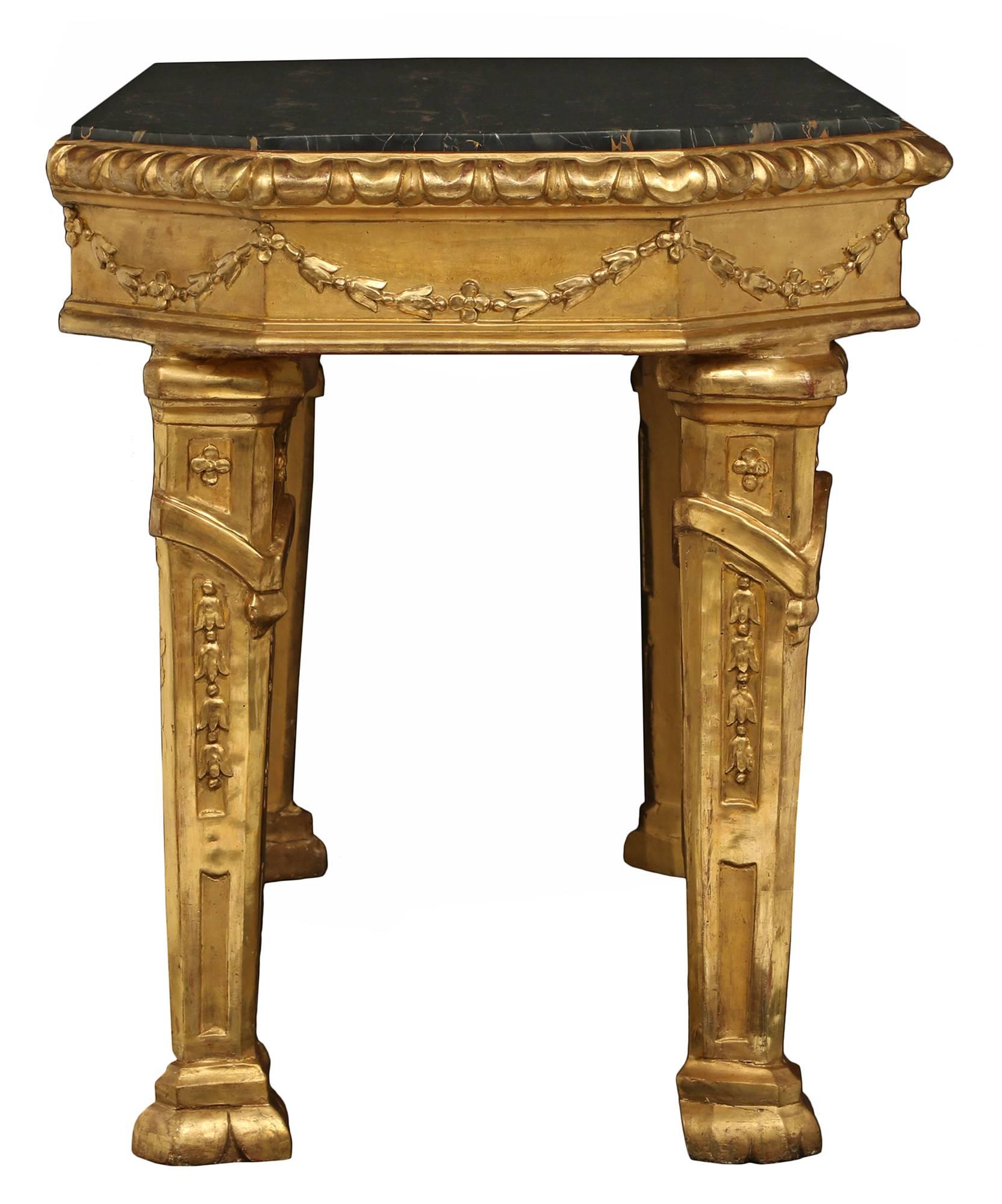 Italian 18th Century Louis XIV Period Giltwood and Marble Roman Console In Excellent Condition In West Palm Beach, FL