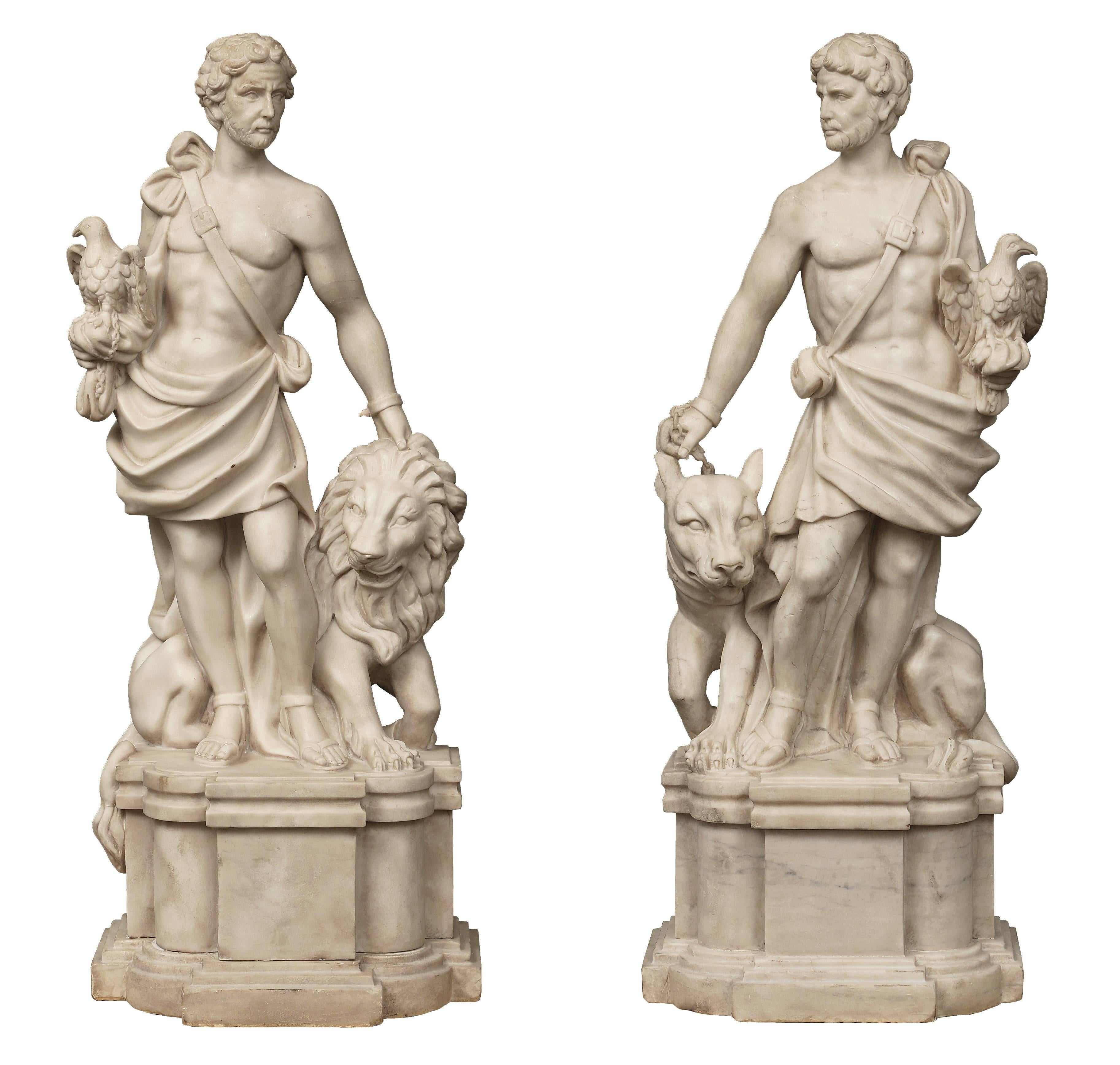 True Pair of Italian 19th Century White Carrara Marble Statues