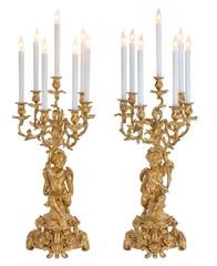Pair of French 19th Century Louis XV Style Belle Époque Period Ormolu Lamps