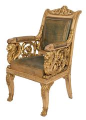 Italian 19th Century Neoclassical st. Patinated and Giltwood Throne Armchairs