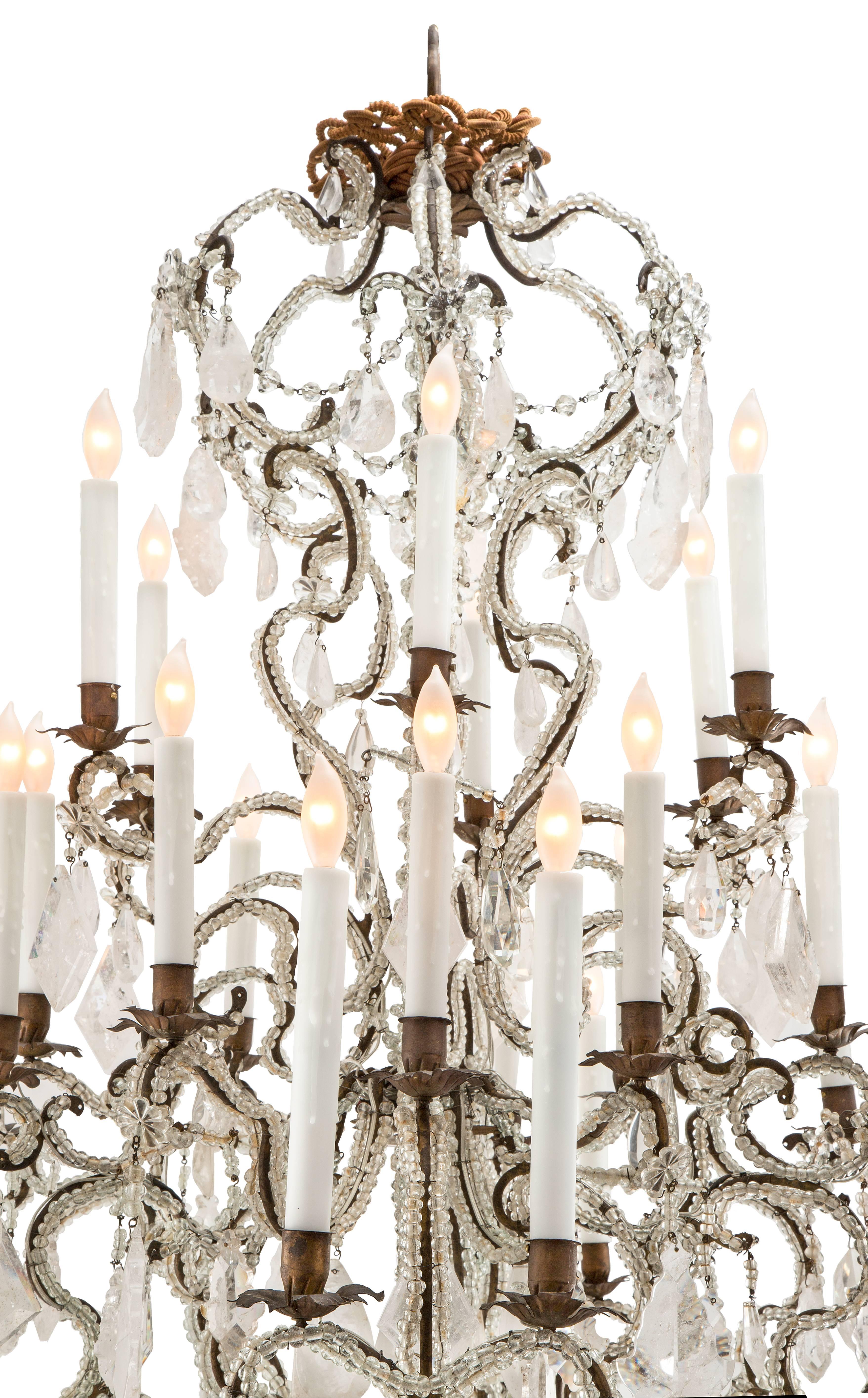 Italian Mid-18th Century Louis XV Period Rock Crystal Thirty Light Chandelier In Excellent Condition In West Palm Beach, FL