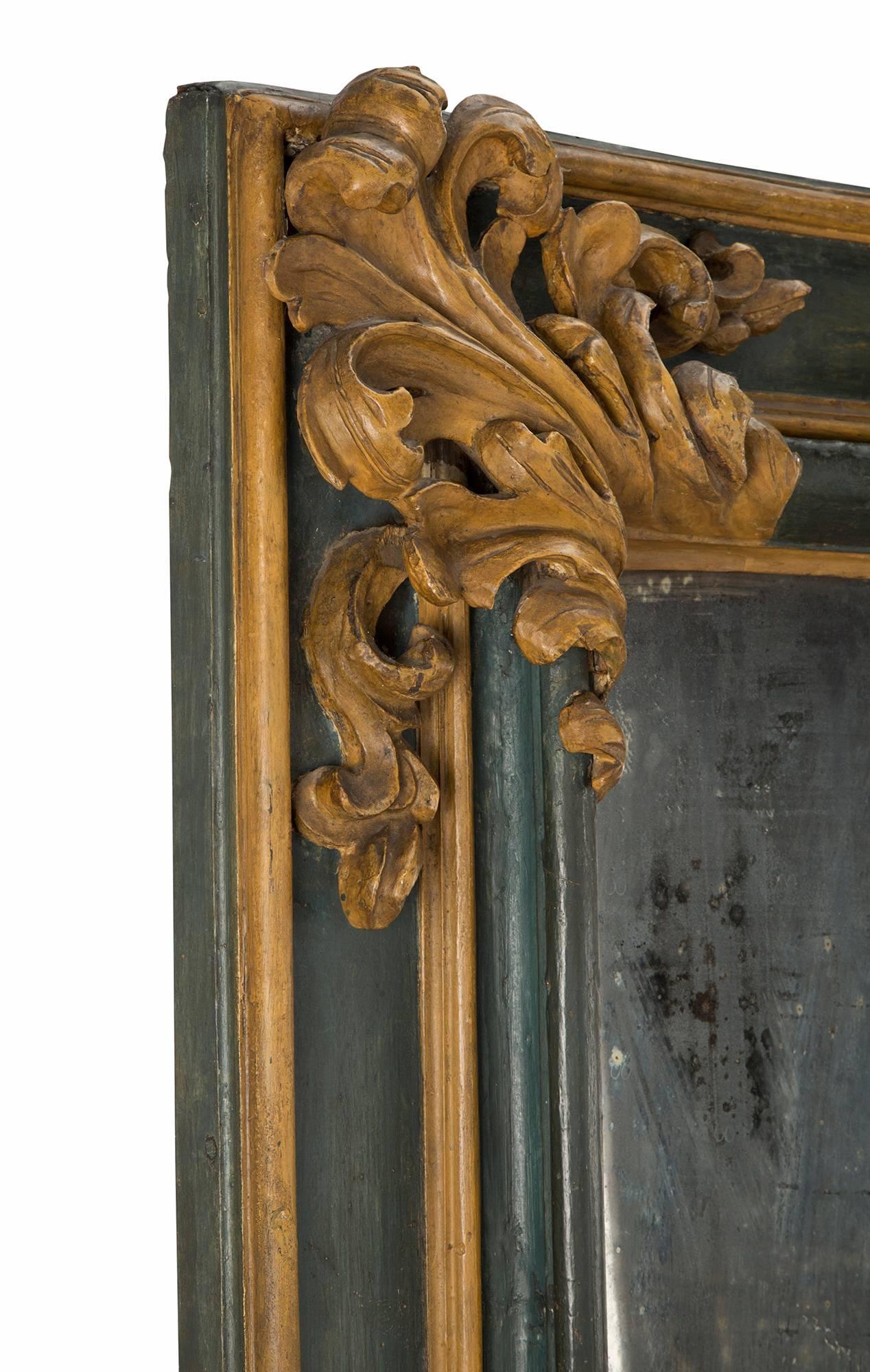 Pair of Italian 17th Century Baroque Period Patinated Mirrors In Excellent Condition In West Palm Beach, FL