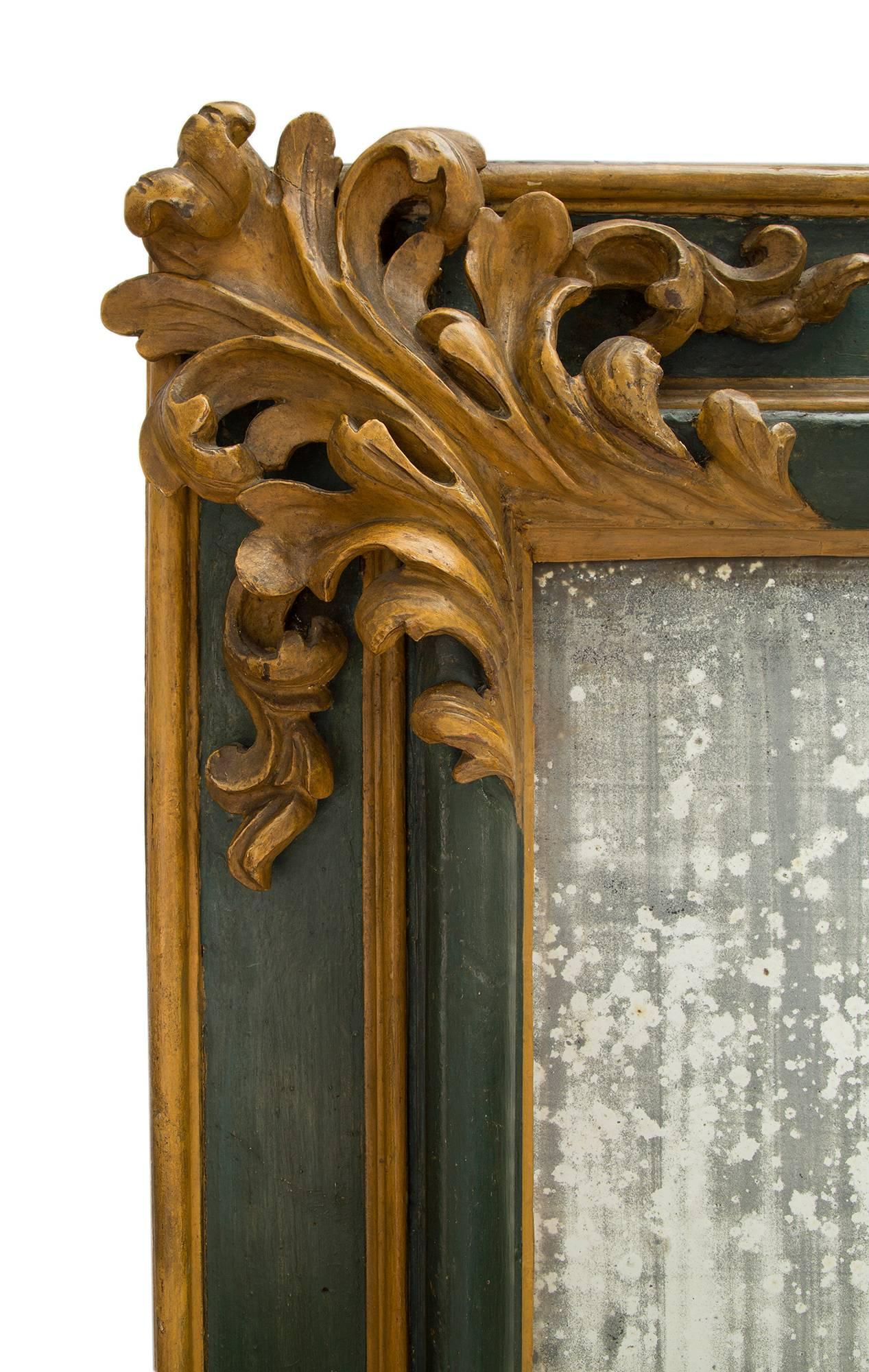 18th Century and Earlier Pair of Italian 17th Century Baroque Period Patinated Mirrors