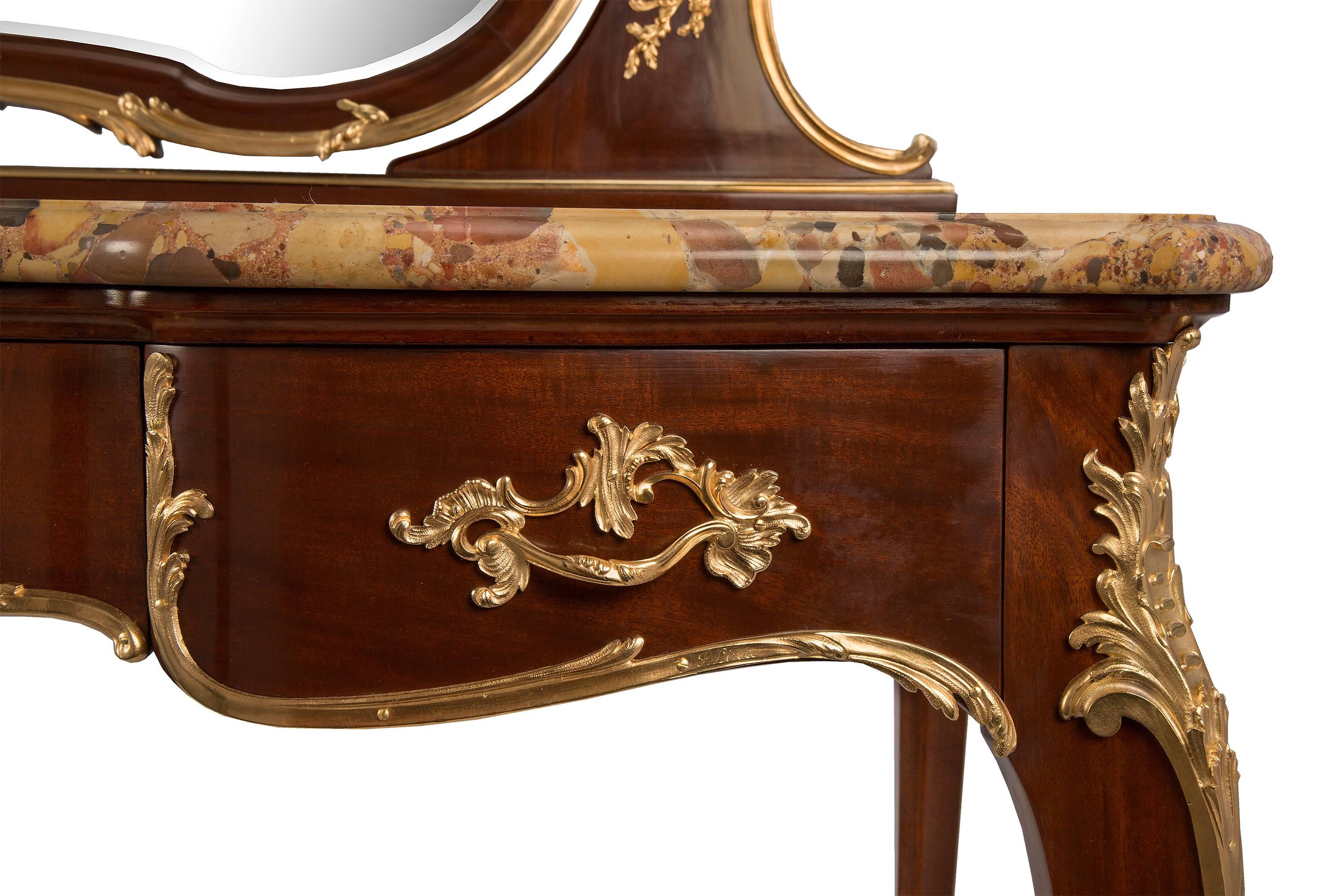 French 19th Century Louis XV Style Mahogany and Ormolu Vanity, Signed F. Linke 3