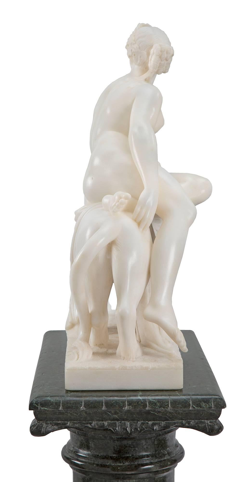 Italian 19th Century Alabaster and Marble Statue of Ariadne on Her Panther In Excellent Condition In West Palm Beach, FL