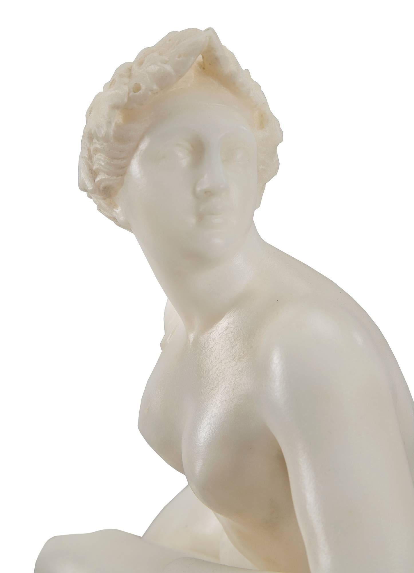 Italian 19th Century Alabaster and Marble Statue of Ariadne on Her Panther 3