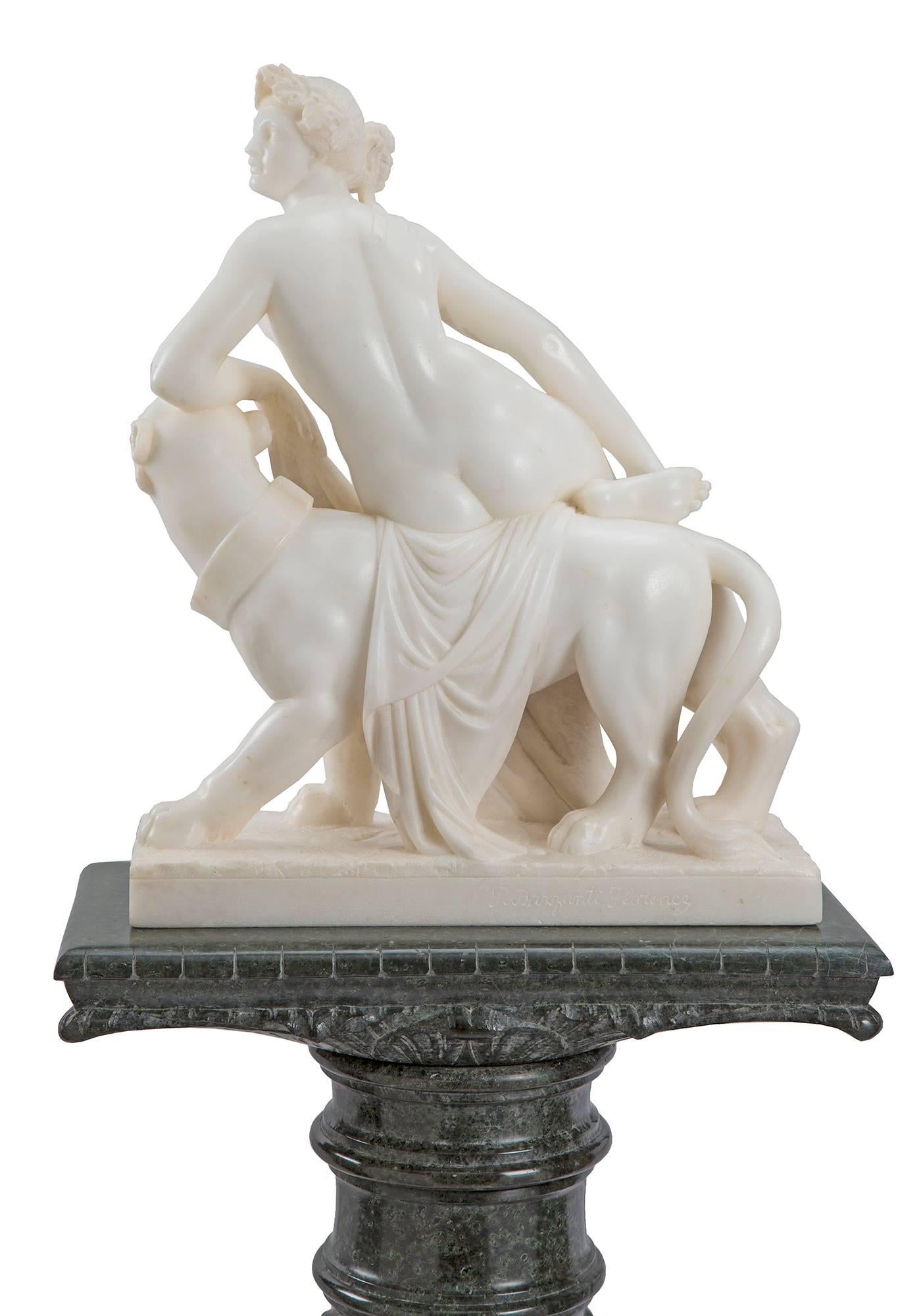 Italian 19th Century Alabaster and Marble Statue of Ariadne on Her Panther 2