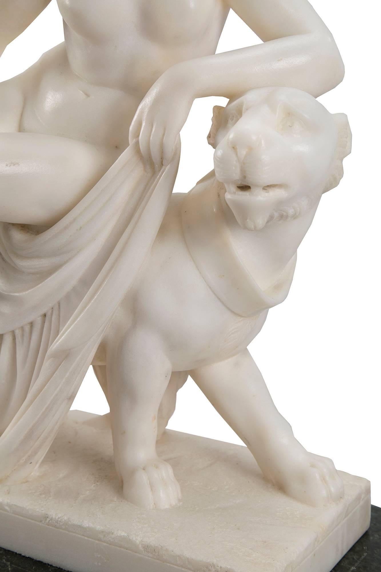 Italian 19th Century Alabaster and Marble Statue of Ariadne on Her Panther 4