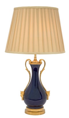 Pair of French Louis XVI Style Cobalt Blue Sèvres Porcelain and Ormolu Lamps