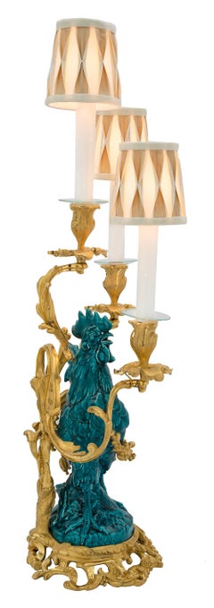 Asian Glaze Porcelain and 19th Century Louis XV Style Ormolu Candelabra Lamps