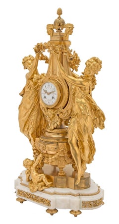 French 19th Century Louis XVI Style Finely Chased Ormolu and Marble Clock