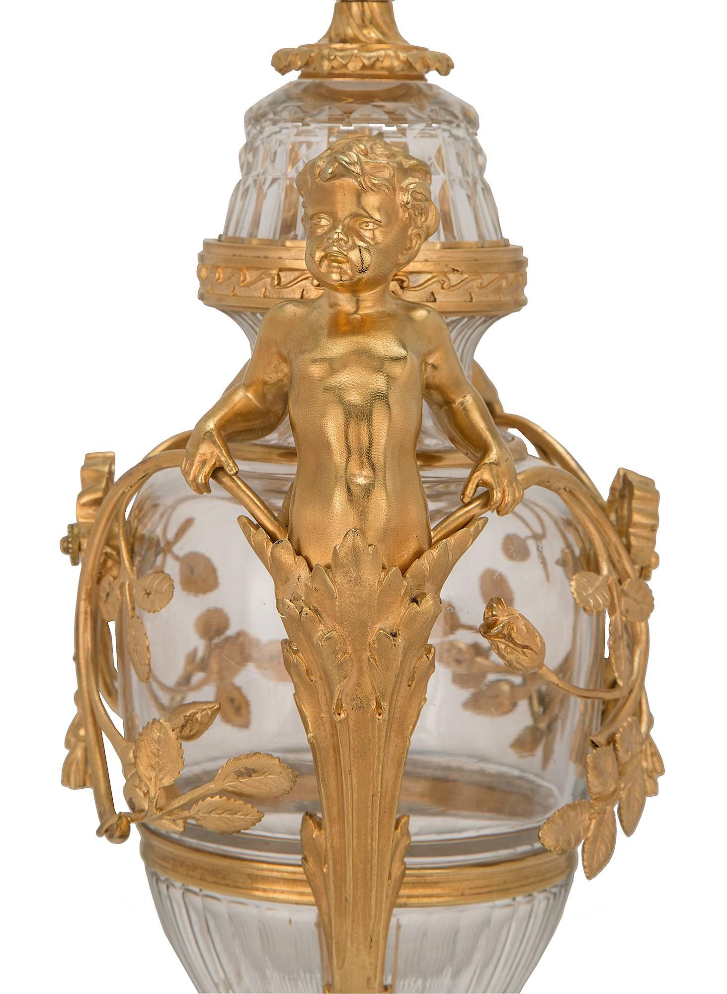 French 19th Century Louis XVI Style Baccarat Crystal and Ormolu Lamp 1