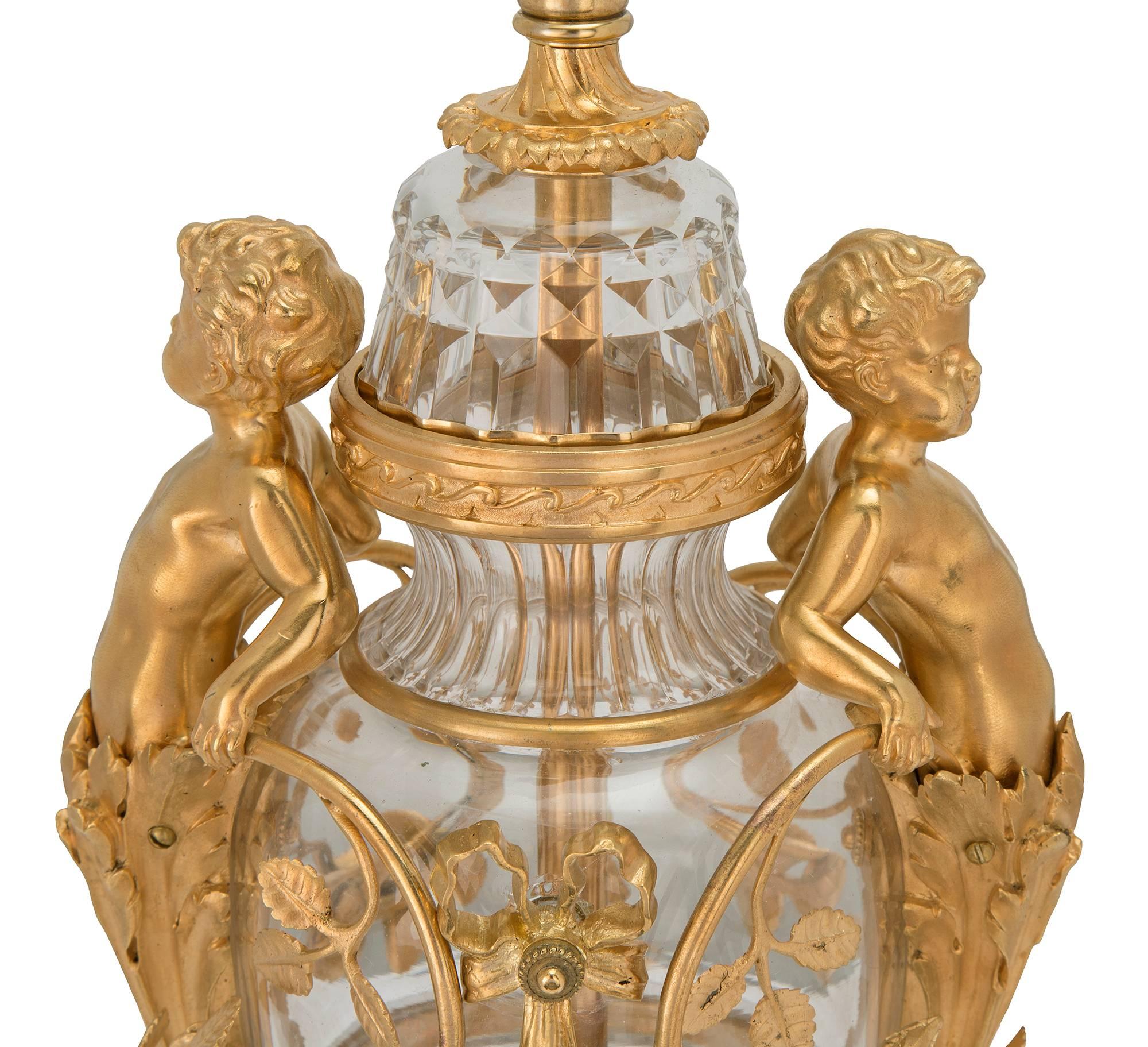 French 19th Century Louis XVI Style Baccarat Crystal and Ormolu Lamp In Excellent Condition In West Palm Beach, FL