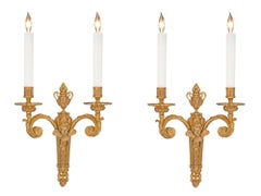 Pair of French, 19th Century, Louis XVI Style Two-Arm Ormolu Sconces