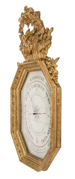 French 18th Century Louis XVI Period Giltwood Barometer Signed Gohin