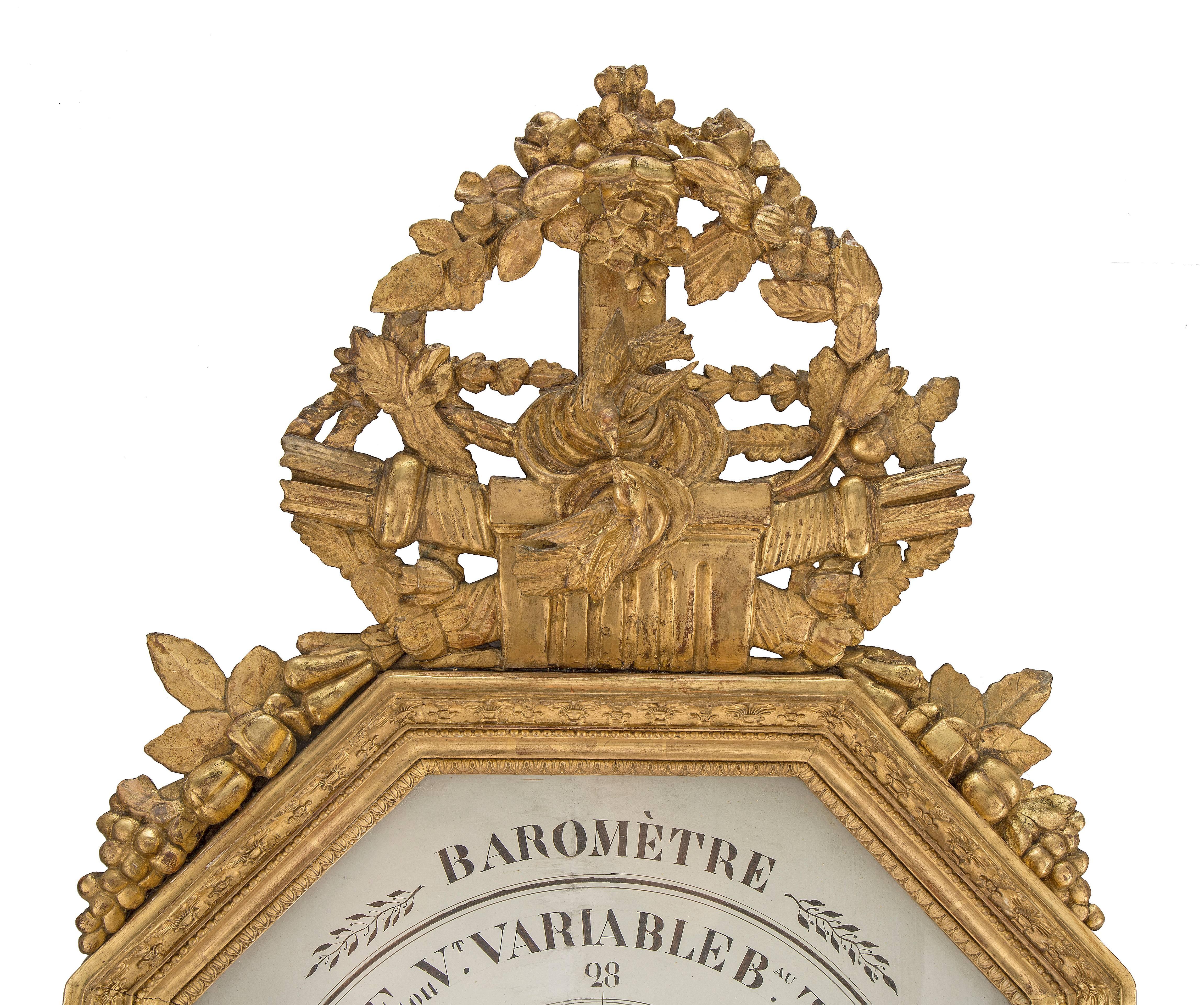 French 18th Century Louis XVI Period Giltwood Barometer Signed Gohin In Excellent Condition In West Palm Beach, FL