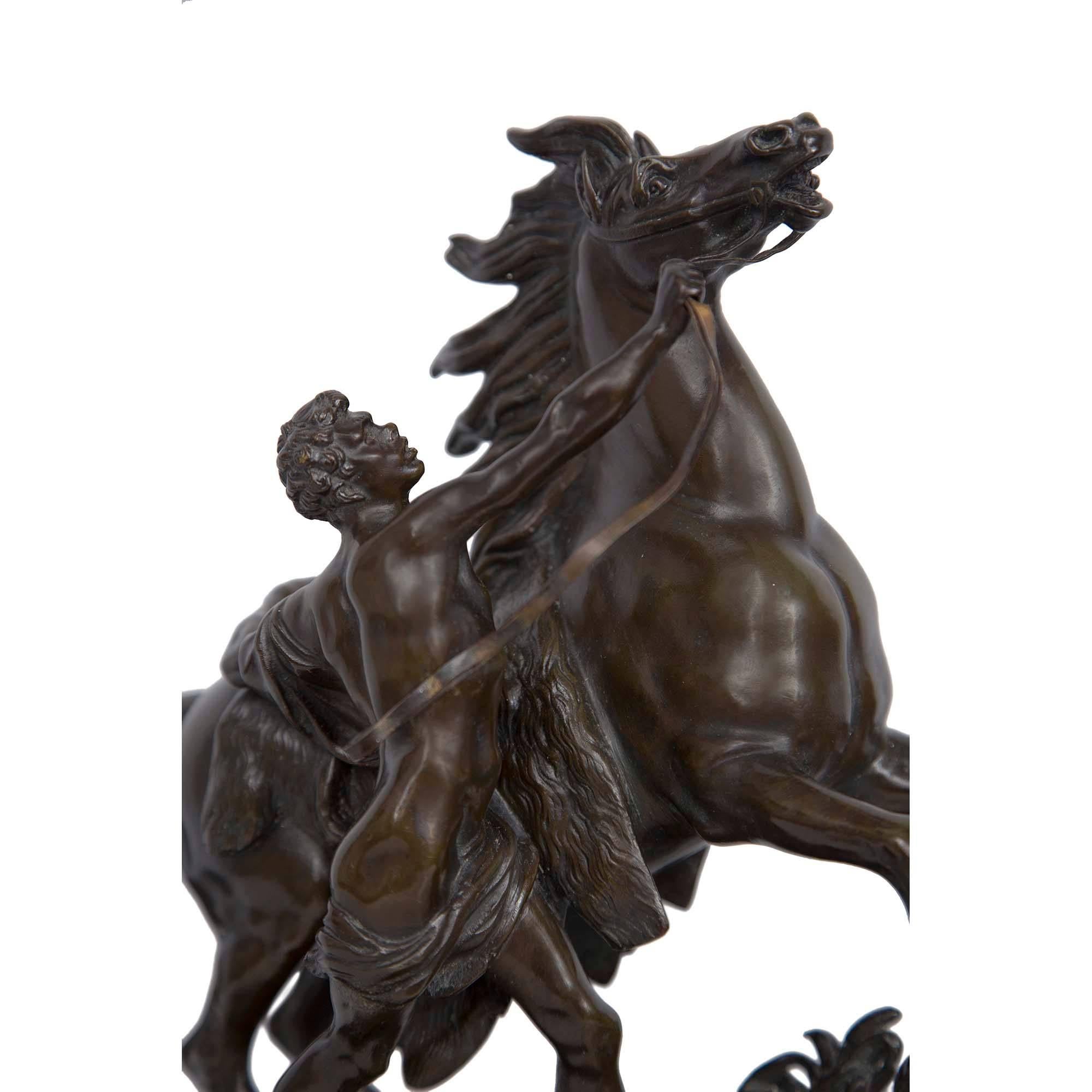 True Pair of French 19th Century Patinated Bronze Marly Horses 1