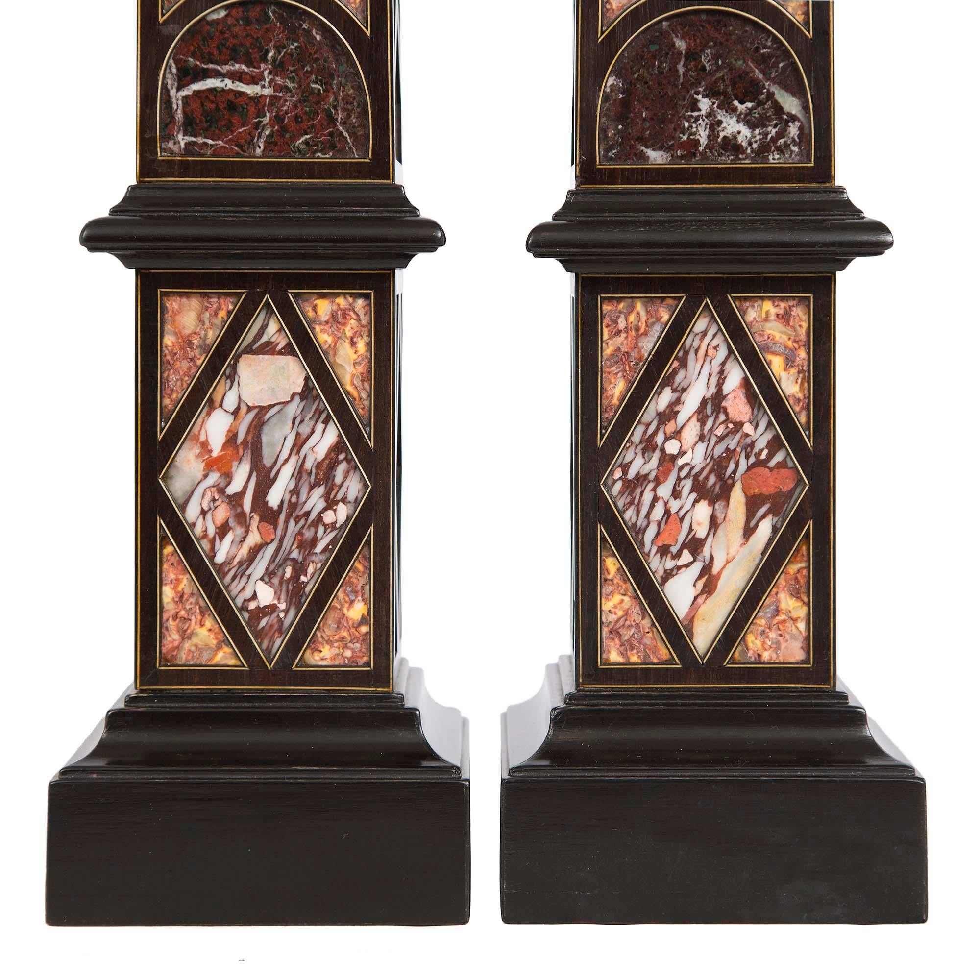 French 19th Century Napoleon III Period Fruitwood and Pieta Dura Obelisks In Excellent Condition In West Palm Beach, FL