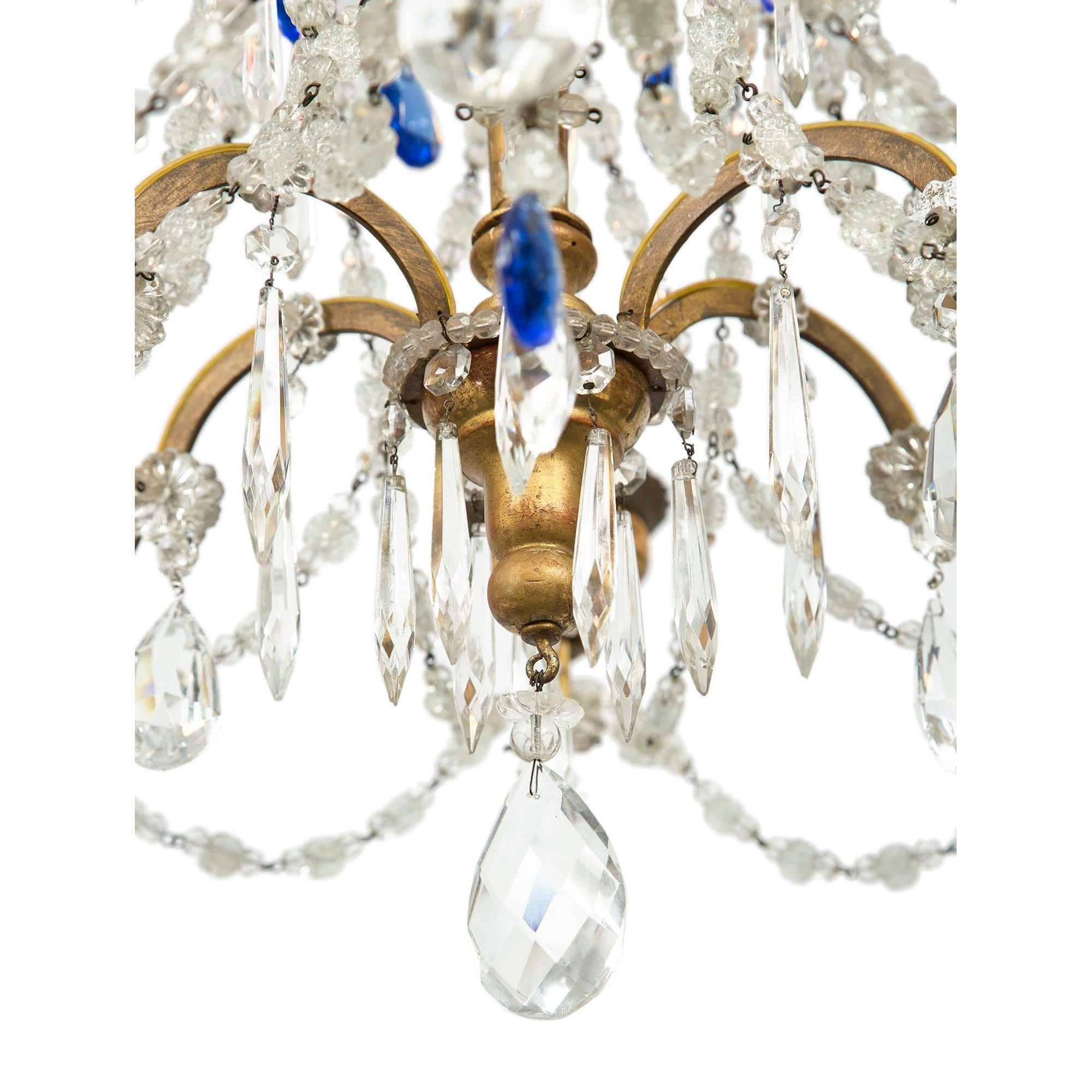 18th Century and Earlier Italian 18th Century Giltwood, Gilt Metal and Glass Six-Light Chandelier