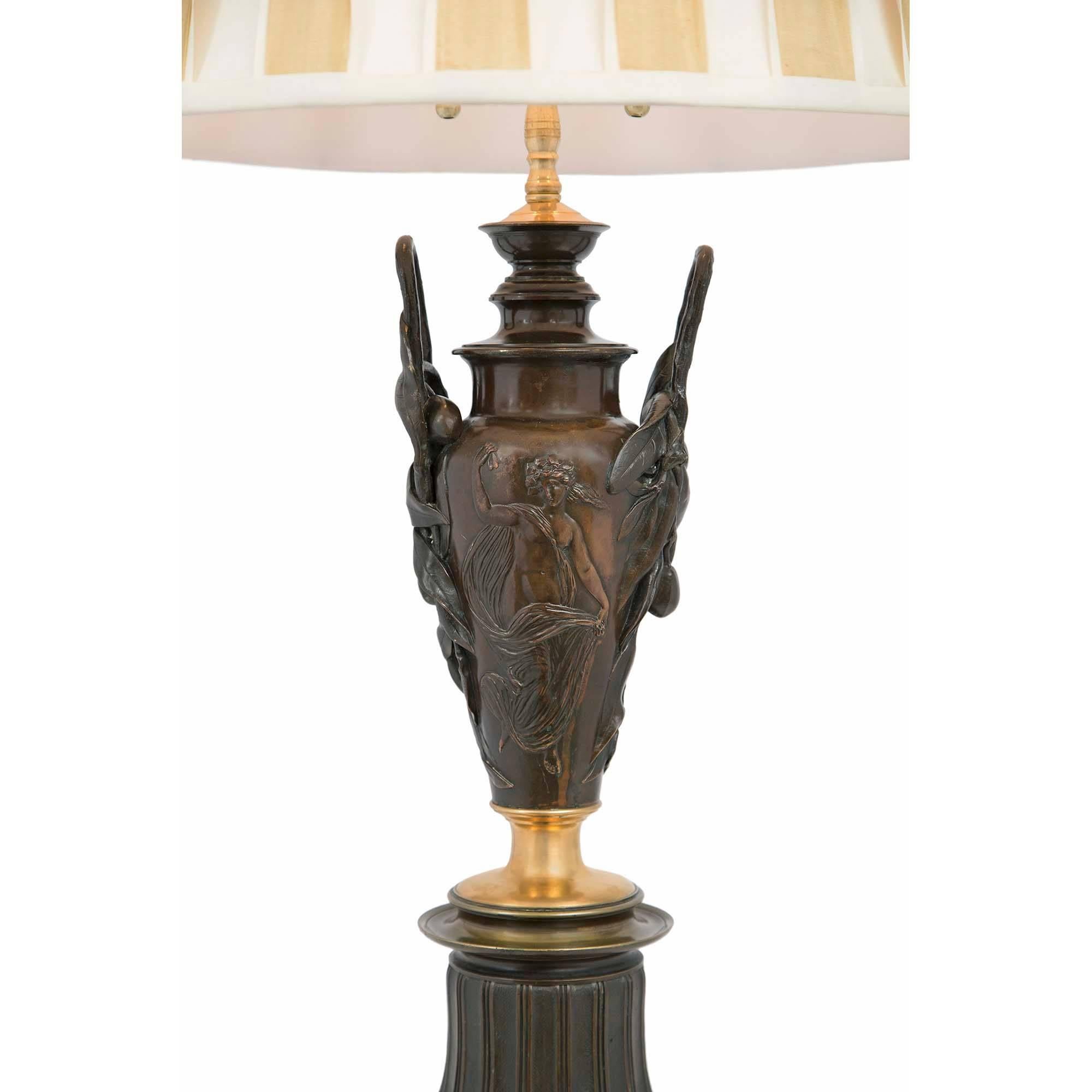 Pair of  French 19th Century Neoclassical Style Bronze and Ormolu Lamps In Excellent Condition In West Palm Beach, FL