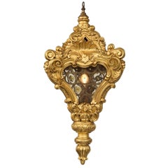 Italian 18th Century Baroque Period Giltwood and Glass Lantern