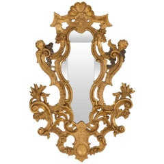 Late 17th -Early 18th Century Sicilian Giltwood and Polychrome Mirror