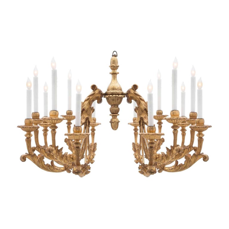 Italian 18th Century Baroque Style Fourteen Light Giltwood And Mecca A Beautiful And Extremely Unique Italian 18th Century Baroque Style Fourteen Light Giltwood Mecca