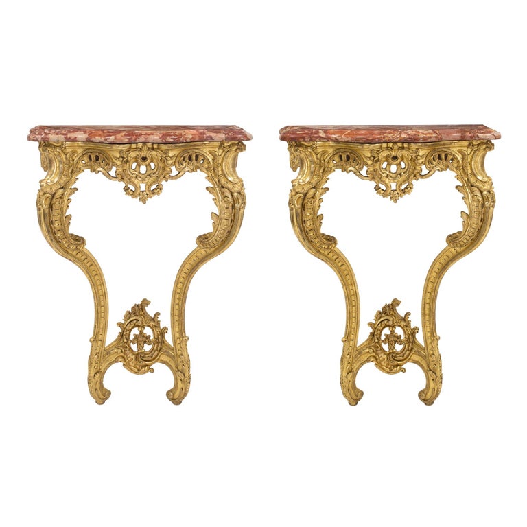 Pair of 19th Century French Louis XV Style Wall Mounted Console Tables ...