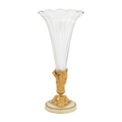 French 19th Century Louis XVI Style Onyx, Ormolu and Baccarat Crystal Vase