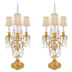 Pair of French 19th Century Louis XVI Style Rock Crystal Girandoles Lamps