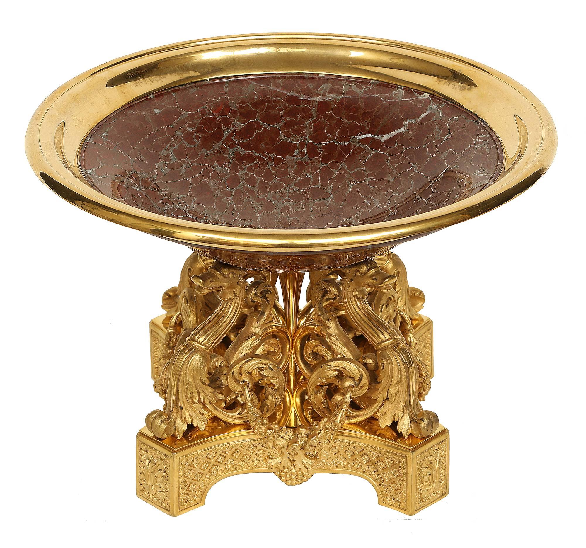 French 19th Century Renaissance Style Ormolu and Marble Centerpiece 1