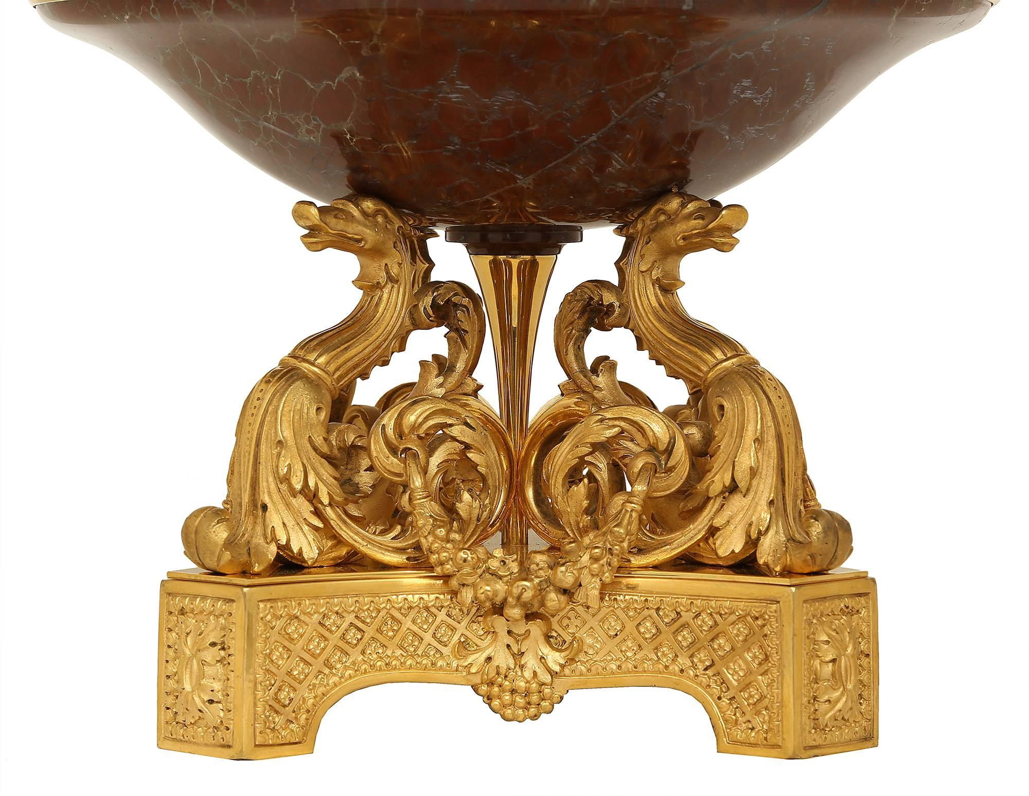 French 19th Century Renaissance Style Ormolu and Marble Centerpiece 3