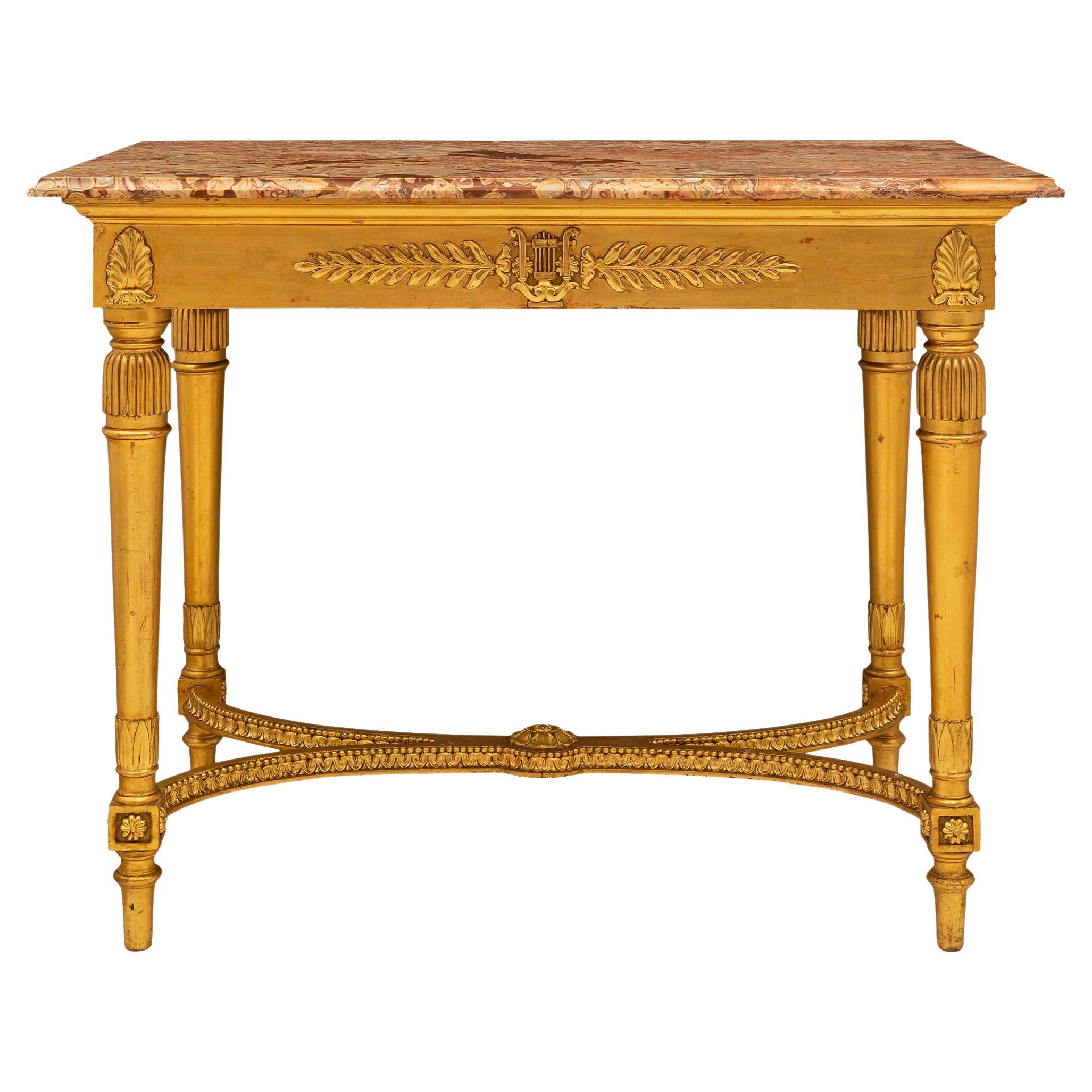 Table rectangulaire italienne en bois doré du 19ème siècle de style Louis XVI