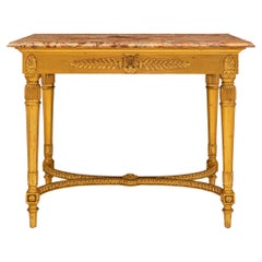 Table rectangulaire italienne en bois doré du 19ème siècle de style Louis XVI